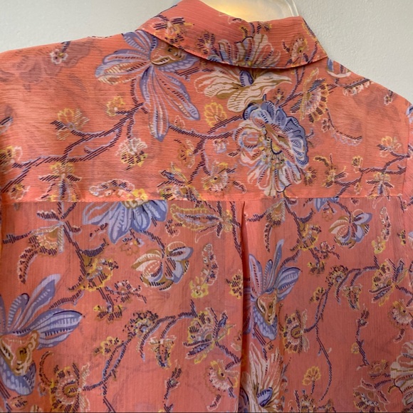 C Wonder Floral Button Up Blouse Peach Spring 12P - Picture 5 of 6